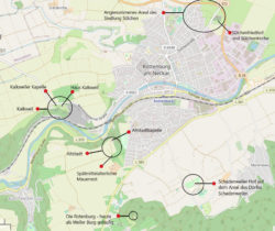 Lage der Siedlungen, die im Spätmittelalter wüst fielen bzw. die aufgegebene Stadtgründung im Areal Altstadt. Erstellt auf Grundlage von: Service © openrouteservice.org .